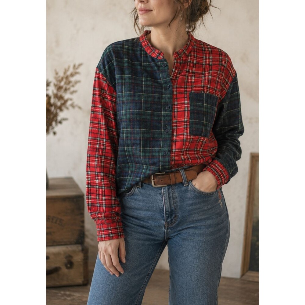 Vintage Preston & York Shirt Womens Medium Multicolor Plaid Cotton Hong Kong Top